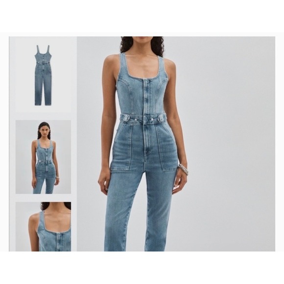 Good American Chic Denim Jumpsuit Medium Wash Blue Straight Leg Sizc